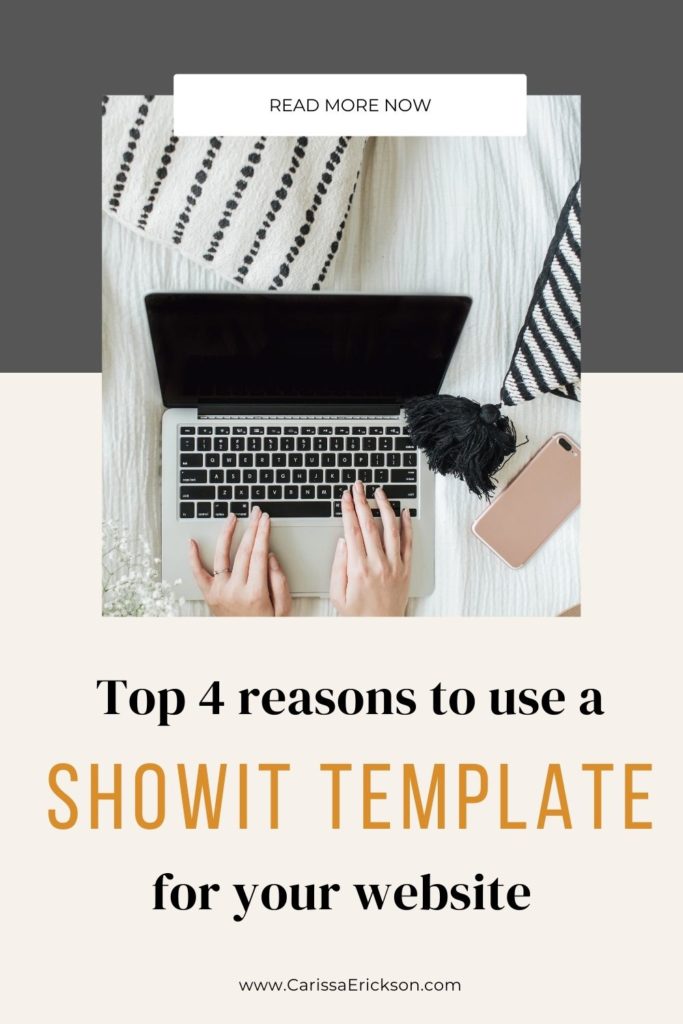 Researching Showit templates on a laptop computer